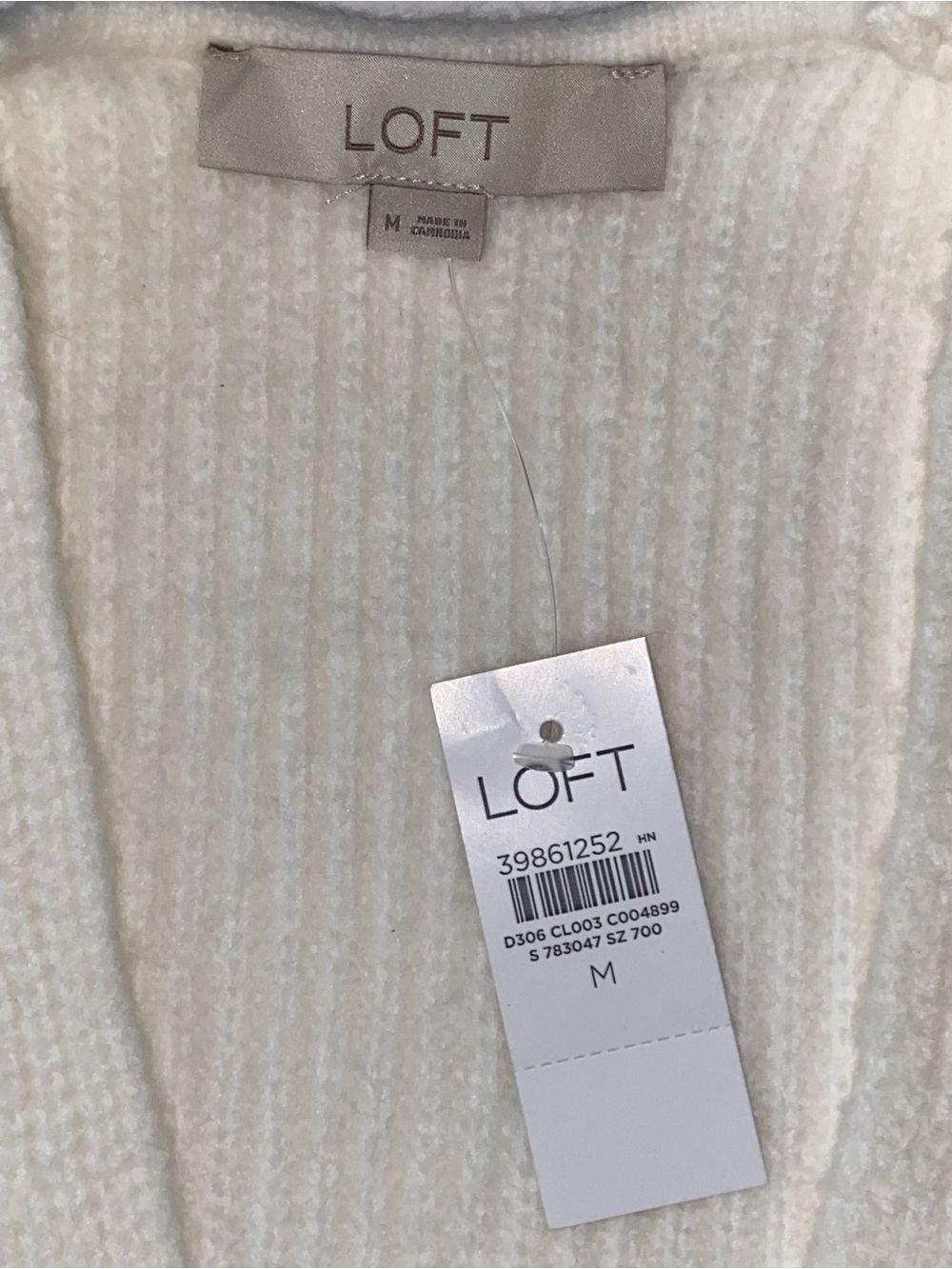 LOFT Cream V-Neck Ribbed Knit Sweater - Picture 4 of 6